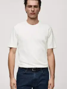 MANGO MAN Drop-Shoulder Sleeves Pure Cotton T-shirt