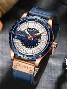 Curren Men Brass Dial & Leather Straps Analogue and Digital Watch CR-8374-Blue RG