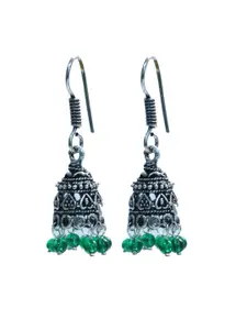 Abhooshan Silver-Plated Artificial Beaded Oxidised Dome Shaped Jhumkas