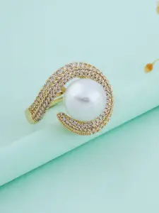 DressBerry American Diamond Stone Studded & Beaded Adjustable Finger Ring