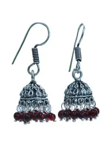 Abhooshan Silver-Plated Artificial Beaded Oxidised Dome Shaped Jhumkas