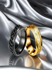 The Roadster Lifestyle Co Men Set Of 2 Gold Plated Dragon Spinner Design Finger Ring