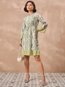 all about you Print Flared Sleeve Georgette A-Line Dress