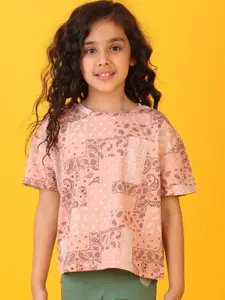Anthrilo Girls Floral Printed Pockets T-shirt