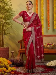 Mitera Floral Zari Organza Saree