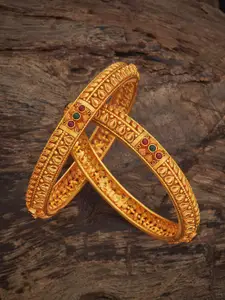 Kushal's Fashion Jewellery Set Of 2 Gold-Plated Stone-Studded Bangles