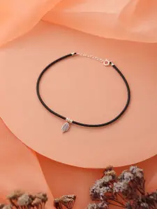 SARAF SILVERETZ 925 Sterling Silver-Plated Black Thread With Leaf Charms Delicate anklet