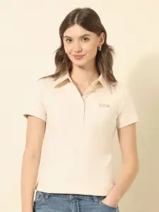 U.S. Polo Assn. Women Women Brand Logo Polo Collar Pure Cotton T-shirt