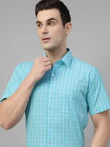 Hancock Men Standard Slim Fit Windowpane Checks Opaque Checked Formal Shirt