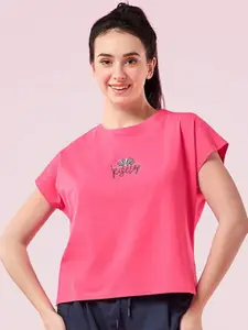Enamor Embroidered Dolman Sleeve Crew Neck Lounge T-Shirt