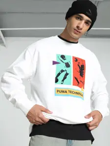 Puma Graphics "Technisch" Graphic Printed Pure Cotton  Relaxed Fit Crew-Neck Sweatshirt