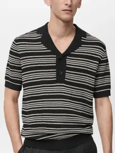 MANGO MAN Striped Polo Collar T-shirt