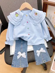 Xsole Girls Embroidered Round Neck Top With Trousers