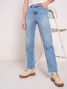 SF JEANS by Pantaloons Women Straight Fit High-Rise Low Distress Heavy Fade Jeans