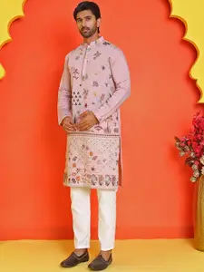 Jompers Men Floral Embroidered Regular Chikankari Kurta with Pyjamas