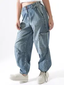 Hubberholme Women Baggy Fit Parachute Cargo High-Rise Light Fade Jeans