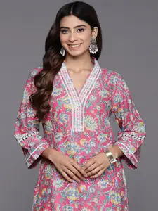 Varanga Floral Printed Flared Sleeves Pure Cotton  Kurta
