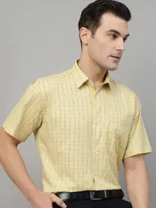 Hancock Men Standard Slim Fit Windowpane Checks Opaque Striped Formal Shirt