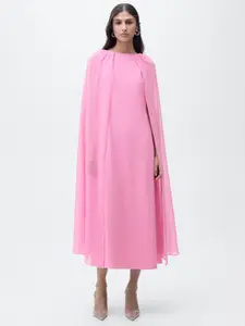 MANGO Boat Neck Maxi Party A-Line Dress with Attached Cape