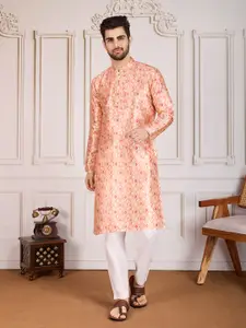 House of Pataudi Geometric Digital Printed & Sequined Straight Kurta Set