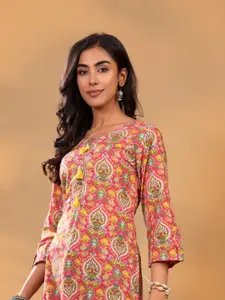 Varanga Floral Printed Round Neck Cotton Straight Kurta