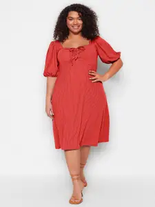 Trendyol Tie-Up Neck Flared Sleeve Fit & Flare Dress