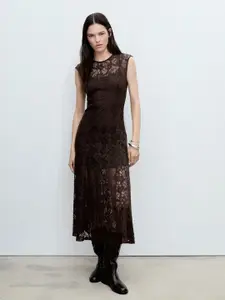 MANGO Floral Lace A-Line Midi Dress