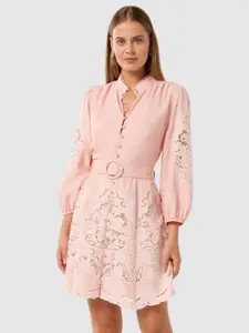 Forever New Floral Embroidered Bishop Sleeve A-Line Mini Dress