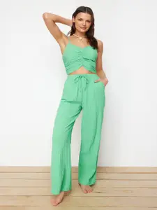 Trendyol Pure Cotton Shoulder Straps Top With Trousers Co-Ords
