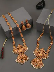 EVY Set Of 2 Gold-Plated Stones Studded & Beaded Lakshmi Pendant Bridal Jewellery Sets