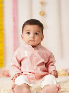Sangria Boys Striped Pure Cotton Straight Kurta & Trousers