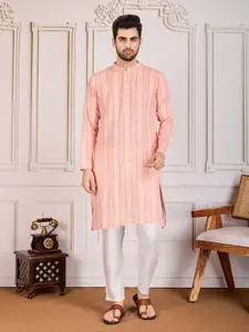 House of Pataudi Striped Jacquard Straight Kurta Set