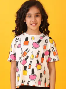 Anthrilo Girls Printed Drop-Shoulder Sleeves T-shirt