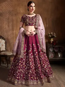 FABPIXEL Embroidered Sequinned Semi-Stitched Lehenga & Unstitched Blouse With Dupatta
