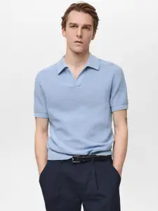 MANGO MAN Ribbed Polo Collar Pure Cotton T-shirt