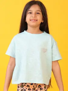 Anthrilo Girls Printed Drop-Shoulder Sleeves Cut Outs T-shirt