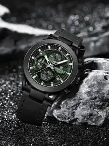Naviforce Men Embellished Dial & Leather Straps Analogue Chronograph Watch NF8073_B GN B