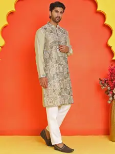 Jompers Men Floral Embroidered Regular Thread Work Kurta with Pyjamas