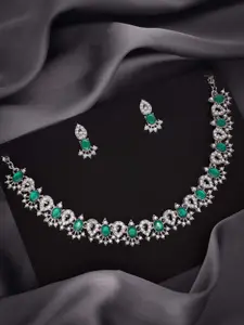 DIVASTRI Set Of 2 Gold-Plated Artificial Stones Studded Necklace With Earrings