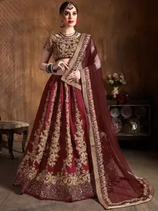 FABPIXEL Embroidered Sequinned Semi-Stitched Lehenga & Unstitched Blouse With Dupatta