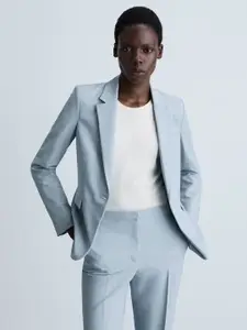 MANGO Solid Notched Lapel Collar Single Breasted Blazer