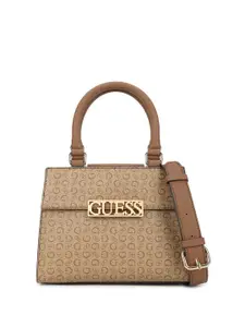 GUESS Printed PU Shopper Satchel with Cut Work