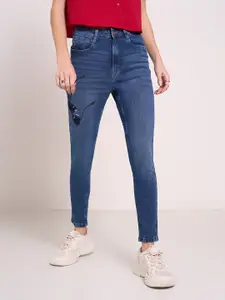 SF JEANS by Pantaloons Women Skinny Fit High-Rise Low Distress Light Fade Jeans