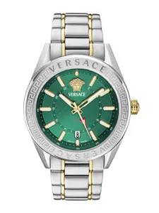Versace Men Brass Dial & Stainless Steel Bracelet Style Straps Analogue Watch VEAFA0524