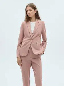 MANGO Solid Notched Lapel Collar Single Breasted Blazer