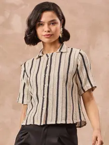 all about you Women Semi Sheer Striped Casual Shirt