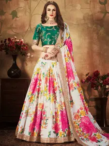 FABPIXEL Embroidered Sequinned Semi-Stitched Lehenga & Unstitched Blouse With Dupatta