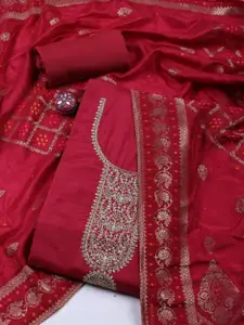 Meena Bazaar Embroidered Art Silk Unstitched Dress Material