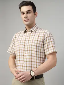 Hancock Men Standard Slim Fit Windowpane Checks Opaque Checked Formal Shirt