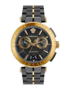 Versace Men Mother of Pearl Dial & Stainless Steel Bracelet Style Straps Analogue Chronograph Watch